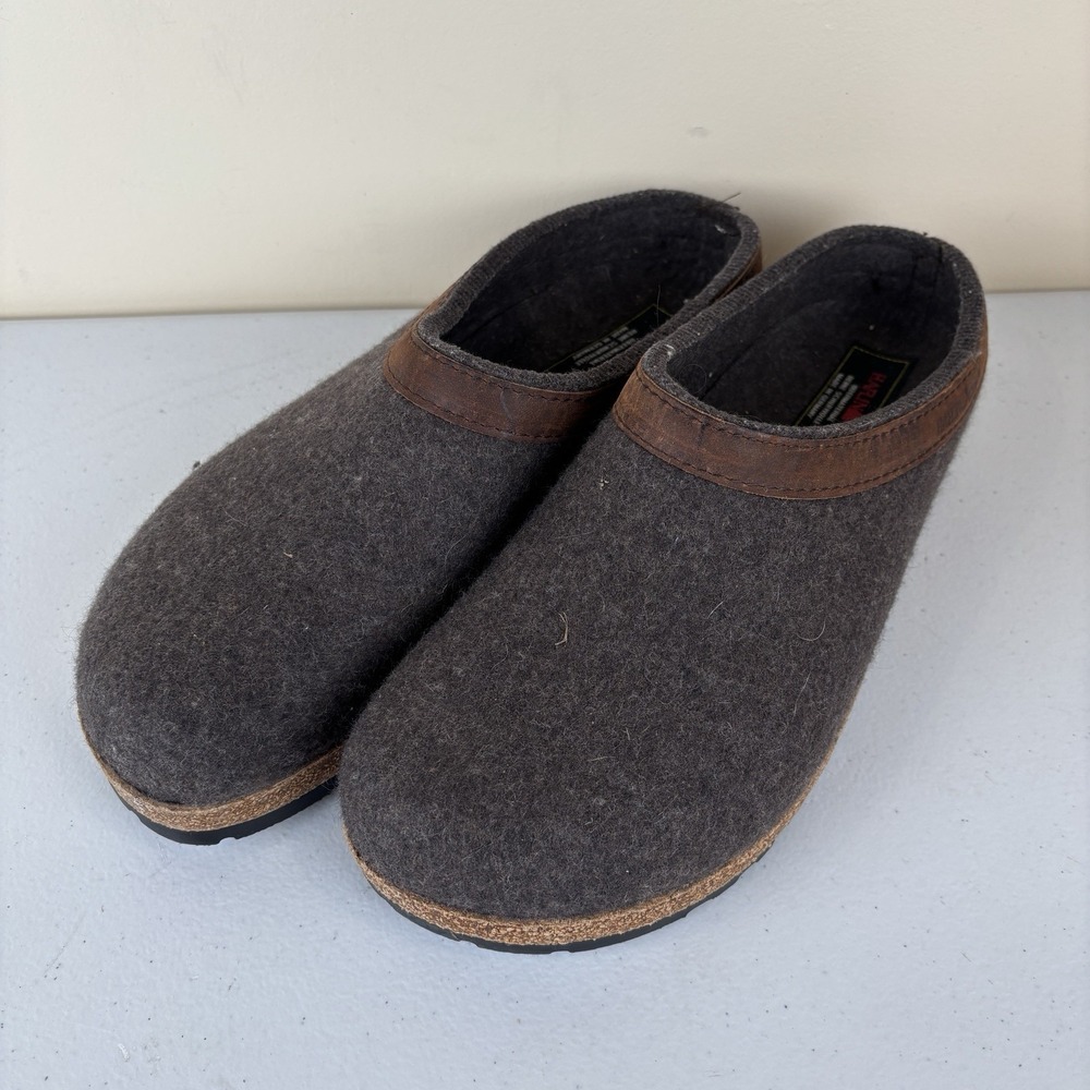 Haflinger Grizzly Wool Clogs Men 10 Women 12 EU 43 Gray w/Brown Leather Trim EUC - Picture 2 of 9